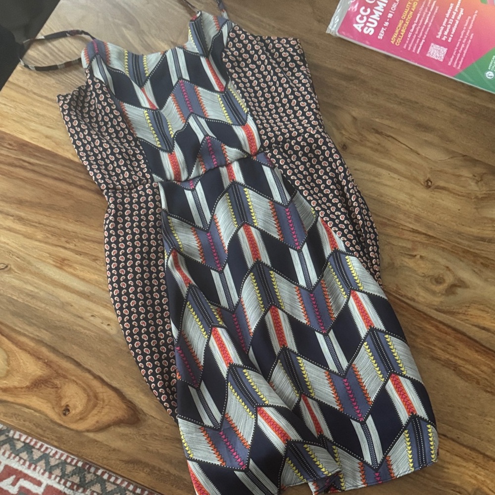 Navy and Red Patterned Mini Dress